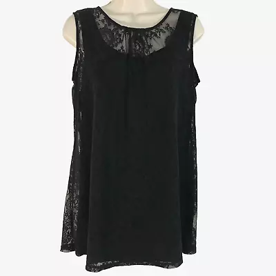 Cabi Womens Cami Tank Top Size M Black Lace Overlay Tie Back Neck Lined • $15