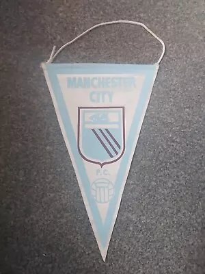 Blue And White Rare Vintage Manchester City 1960s Small Pennant With Club Crest • £12