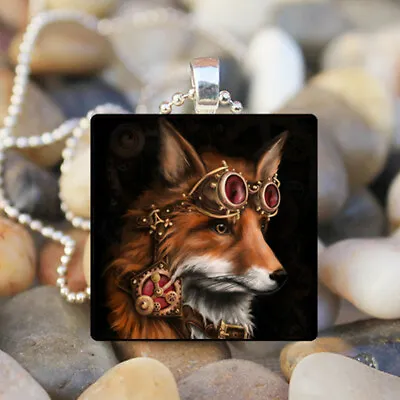 $1.89 • Buy Steampunk Fox Necklace,Glass Tile Pendant Necklace Steampunk Jewelry