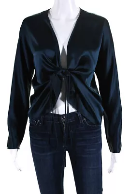 Vince Womens Silk V-Neck Long Sleeve Tie Closure Wrap Blouse Top Navy Size S • $52.45