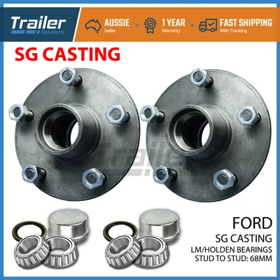 $53.45 • Buy Trailer Hubs 5 Stud Ford Trailer Lazy Hubs Kit With Holden Bearings (lm) Sg Cast