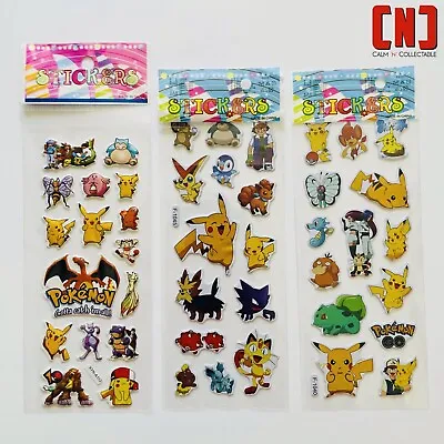 Set Of 3 Pokemon Sticker Sheets - 3D Puffy Stickers New - Party Bag Filler Kids • £3.75