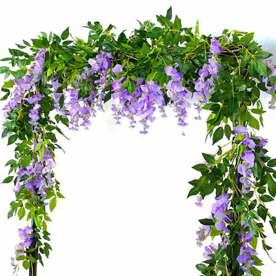 Artificial Fake Hanging Wisteria Silk Flowers Vine Plant Wedding Garden Trailing • £7.49