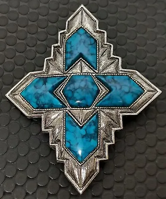2¾  Tall Turquoise Sarah Coventry Southwestern Cross Brooch Pin • $11.99