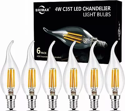 BRIMAX Dimmable E12 LED Candle Light Bulbs C35T 2700K Chandelier Bulbs 6 Pack • $12.05