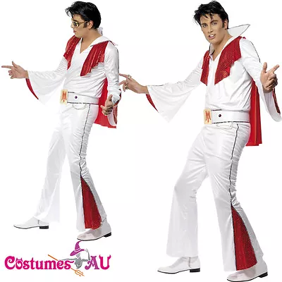 Mens Elvis Presley Red White Flare Licensed Costume Rock And Roll 50s 1950s Star • $34.76