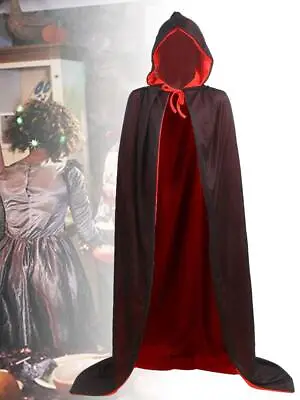 Hooded Velvet Halloween Cloak Cape Wizard Vampire Witch Wedding Gothic Medieval • £17.09