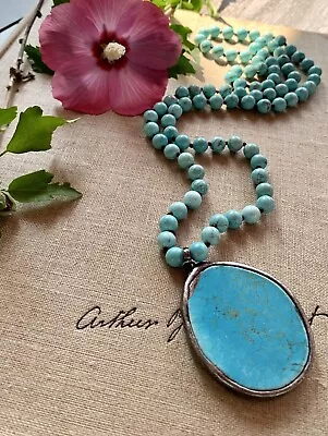 Fashion Semi Precious Turquoise Beads 17.5” Stone Pendant Necklace Woman Gift • $21.95