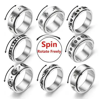 Spinner Fidget Anxiety Ring Stainless Steel Spinning Rings For Woman Men Jewelry • $1.85