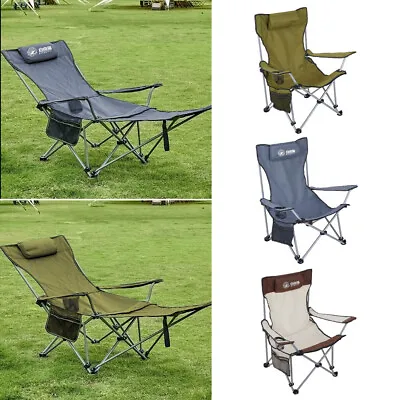 Portable Camping Lounge Chair & Footrest Reclining Beach Fishing Chair Outdoor • £25.95