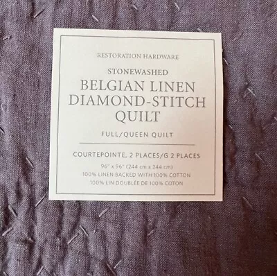 Restoration Hardware Full/Queen Belgian Linen Diamond Quilt Lilac LOCAL PICKUP • $85