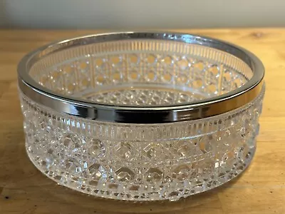 Vintage Lead Cut Crystal Salad Bowl With Silver Tone (HEAVY & LARGE) • $22