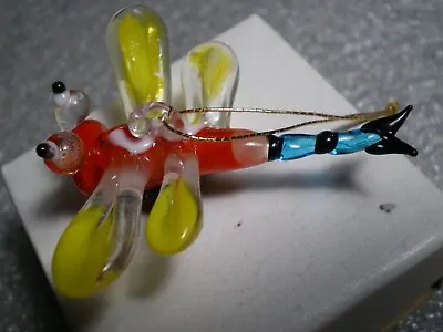 Dragonfly~beautiful Vintage Multi Color Hand Blown Art Glass Ornament 2'' X 2'' • $7.50