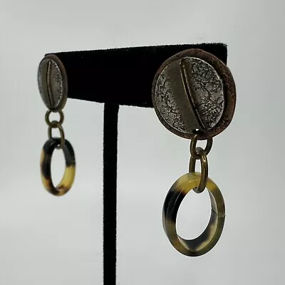 Signed Marjorie Baer MB SF Two Tone Hammered Tortoiseshell Dangle Post Earrings • $29.99