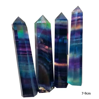 £8.81 • Buy 100% Natural Rainbow Fluorite Quartz Crystal Wand Point Healing Stone 70-90MM UK