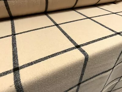 Wool Mouflon Flannel Brushed Fabric Per Metre - Matrix Check - Cream & Grey • £12.99