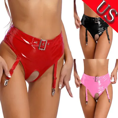 US Women's Thongs Metallic Panties With Garter Clips High Cut Underwears Shorts • $11.31