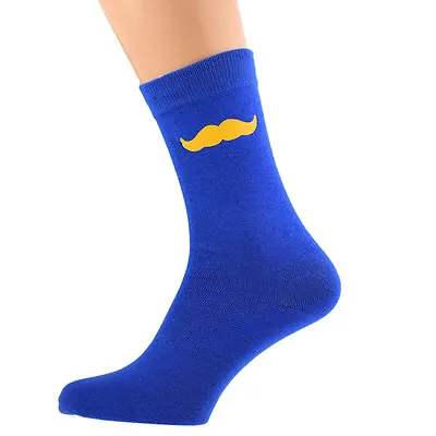 Bright Blue Mens Socks With Yellow Moustache  Size 5-12 X6N001 • $6.30