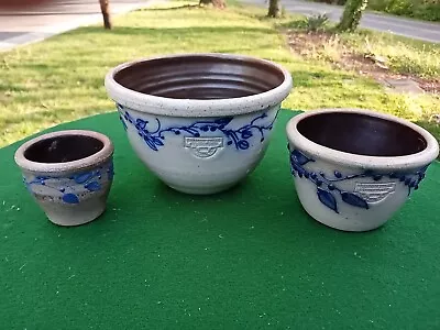 3-Vintage Salmon Falls Stoneware Pottery 1991 Large /93 Med Bowl Blueberry  Vine • $1.25