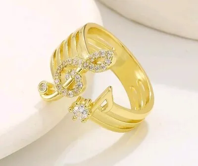 Music Note Rhinestone Decorative Cuff Ring Gold Coloured Fashion Accessory  • £5.99