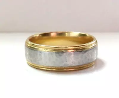 Gorgeous Solid 18K Yellow GOLD & Platinum Hammered Wedding Band RING Size 12 MEN • $1499.99