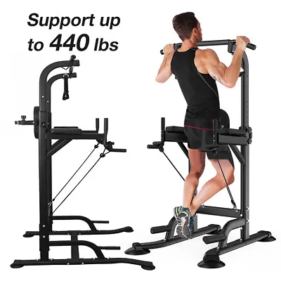 Power Tower Dip Station Adjustable Height Pull Up Bar Strength Training Workout • $165.99