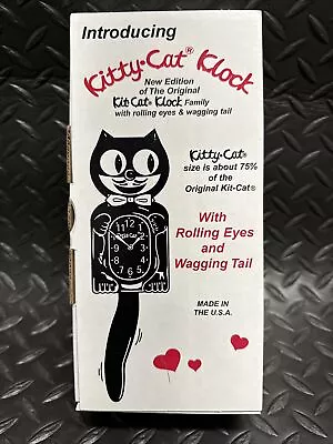 BLACK KITTY CAT CLOCK (3/4 Size) 12.75   MADE IN USA Kit-Cat Klock • $48.90