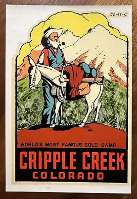 Original Vintage CRIPPLE CREEK Colorado TRAVEL Water DECAL Gold Camp Famous CO • $14.99