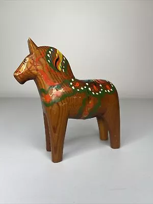 Vintage Swedish Wood Dala Horse Hand Made Painted 5 1/4  Tall • $24.99