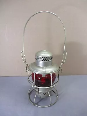 Vtg Adlake PENN CENTRAL RAIL ROAD Kerosene Burner Lantern Red Glass Globe  NOS • $143.99