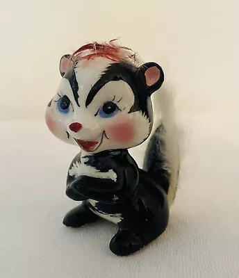 Vintage 1950’s Napco Ceramic Skunk Figurine Fur Big Blue Eyes Rosy Cheeks • $7.99