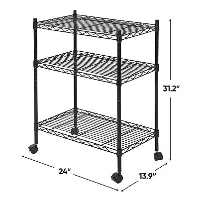 3 Tier Shelving Storage Unit Wire Rack Organizer Adjustable Shelve W/ 4 Wheels  • $33.58