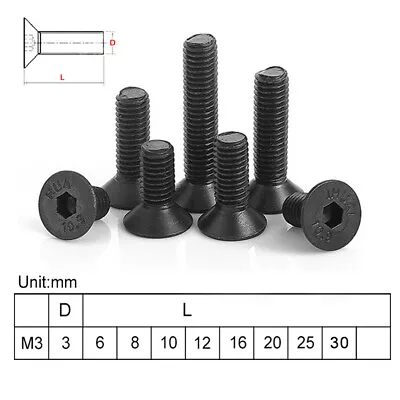 10x M2 M3 M4 M5 M6 Black Steel Allen Hex Socket Countersunk Head Screw Grade10.9 • $16.05