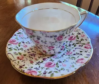 ROSINA Rose Chintz TEA CUP AND SAUCER Set Fine Bone China England 5040  • $28.99