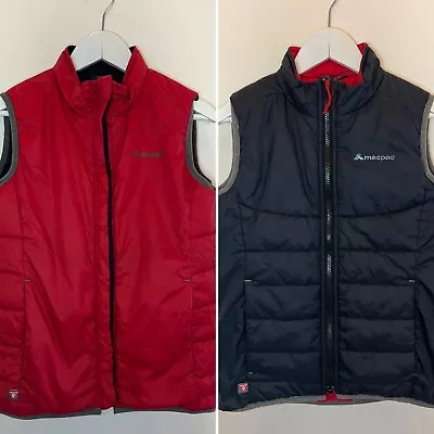 Macpac PrimaLoft Kids Red Black Reversible Vest Size 8 Silver Trim • $30