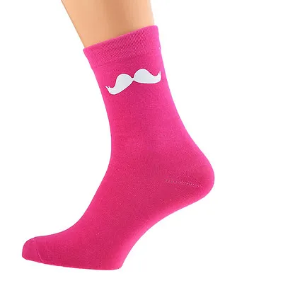 Hot Pink Socks With White Moustache Size 5-12 X6N002 • $6.30