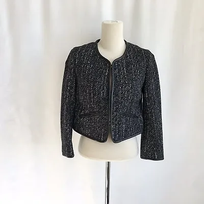 J Brand Speckled Wool Crop/short Career/work Blazer/Jacket Leather Trim Size XS • $26.16