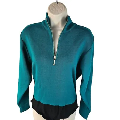 80s Meister Skiwear Bodysuit Wool Blend Quarter Zip Mock Neck Womens M Teal • $52.99