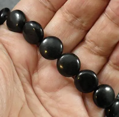 Natural Jet Lignite Gemstone Loose Beads 13mm Flat Round Coin M&M Disk 16  • $24