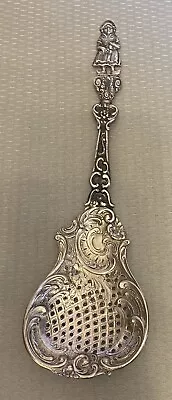 Antique Dutch German 800 Silver Berry Spoon Large Pierced Server Girl Figure 10  • $125