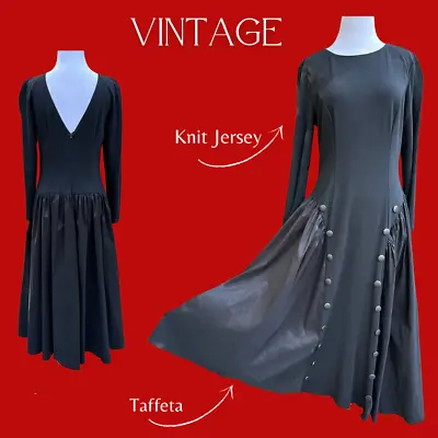 Vintage 80s 90s Black Dress Victorian Whimsy Goth SteamPunk Dark Cottage Core • $78