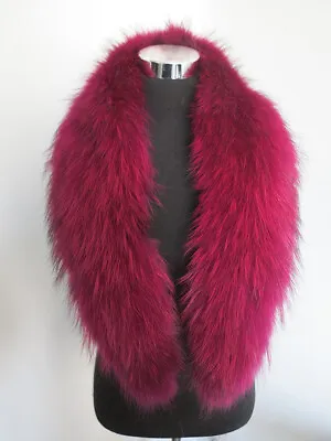 100% Real Raccoon Fur Collar/neck Wrap/women Jacket Rose Red  Scarf 110*16 Cm • $49