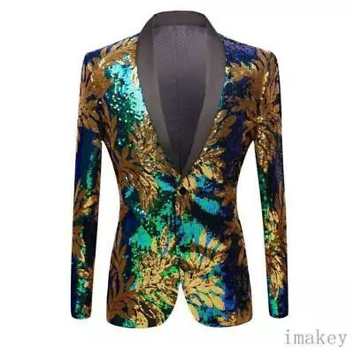 Western Men's Sequins Nightclub Stage Slim Fit Blazers Dress Jacket Party Coats • $89.03