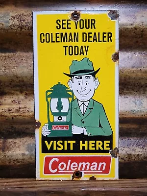 Vintage Coleman Porcelain Sign Oil Lantern Lamp Camping Flashlight Equipment • $179.46