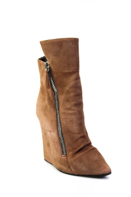 $169.99 • Buy Giuseppe Zanotti Design Womens Pointed Toe Wedge Ankle Boots Brown Suede 40 10