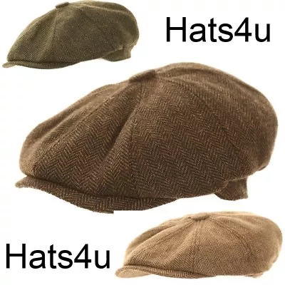 £11.95 • Buy Peaky Blinders Hat Newsboy Flat Cap Herringbone Tweed Wool Baker Boy Gatsby