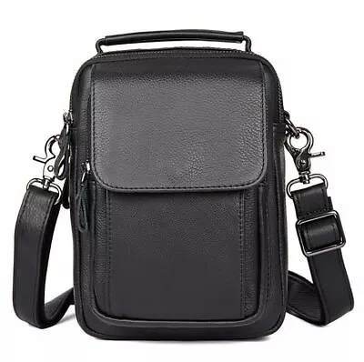 New Men Genuine Cow Leather Shoulder Bag Briefcase Travel Bag Purse Small Black • $38.94