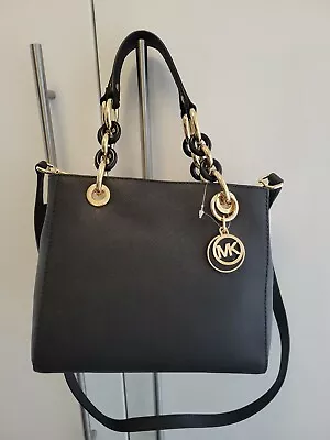 NWT Michael Kors Cynthia Leather Satchel Handbag With Dust Bag - Black & Gold • $160
