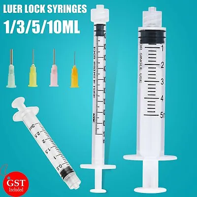 $7.99 • Buy 5/10Pcs 1ml 3ml 5ml 10ml Luer Lock Syringes + 14G-25G Blunt Tip Needles And Caps