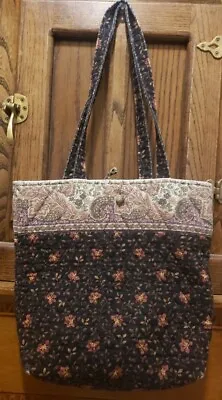 Vintage Vera Bradley Tote Bag - Black Walnut 1999 Paisley Floral Handbag Purse • $28.45